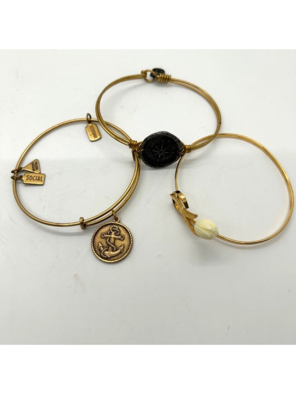 Lot Of 10 Gold-Tone Bracelets 4 Alex And Ani 1 Avon 1 Wind And Fire - Picture 6 of 10